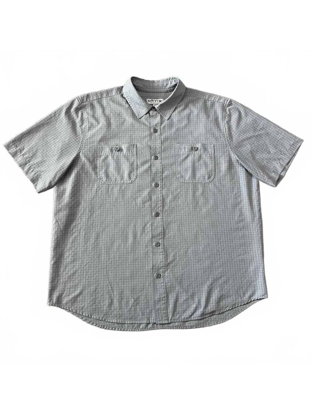 Orvis Mens Lightweight Short Sleeve Button Up Shirt Gray Plaid Size XL